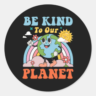 Jubiläum des Retro Groovy Earth Day - Seien Sie fr Runder Aufkleber