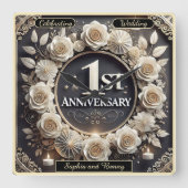 Jubiläum Elegantes Blumendesign Meilensteine Quadratische Wanduhr (Vorderseite)