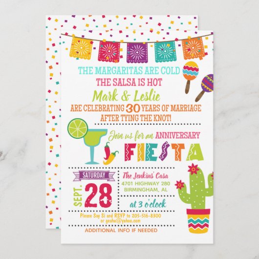 Jubiläum Fiesta Einladung - weiß (Vorne/Hinten)
