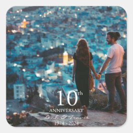 Jubiläum Foto Hochzeit schick weißen Schriftart Quadratischer Aufkleber