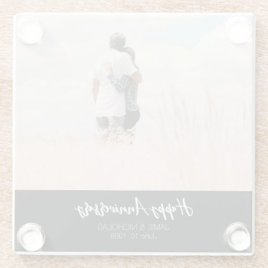 Jubiläum Foto moderne stilvolle Hochzeit Glasuntersetzer (Rückseite)