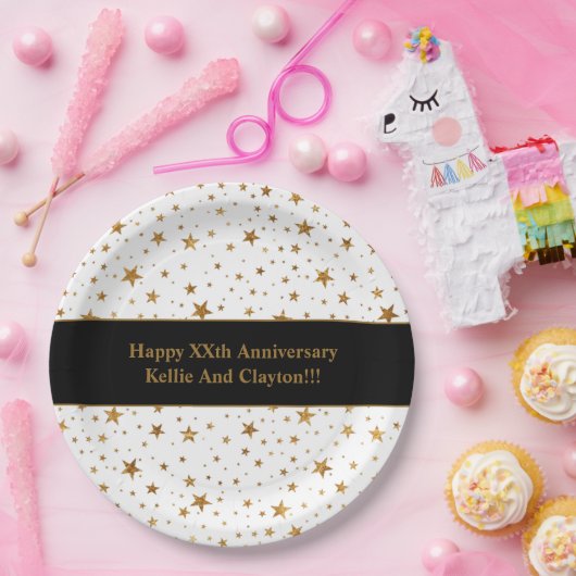 Jubiläum für benutzerdefinierte White/Gold Stars-N Pappteller (Party)