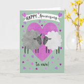 Jubiläum für Ewe mit Schafen und Herzen Karte (Gelbe Blume)