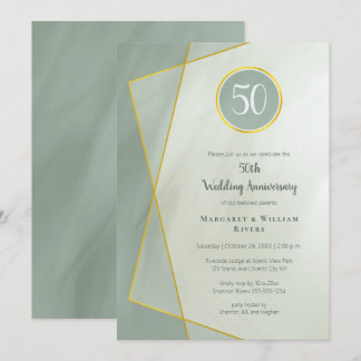 Jubiläum Geburtstag 50. graue Jade w Goldrahmen Einladung