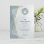 Jubiläum Geburtstag 50. staubblaue goldene Rahmen Einladung (Stehend Vorderseite)