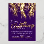 Jubiläum Glamour Party Gold lila Palmen Folieneinladung (Vorderseite)