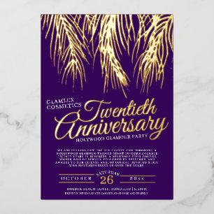 Jubiläum Glamour Party Gold lila Palmen Folieneinladung