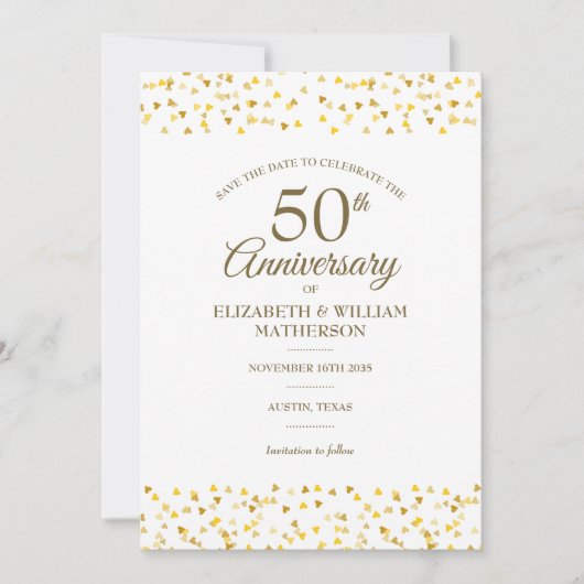 Jubiläum: Goldene Liebe Save the Date Herz Einladung (Vorderseite)