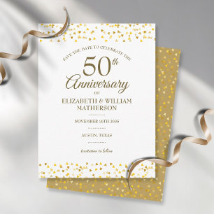 Jubiläum: Goldene Liebe Save the Date Herz Postkarte