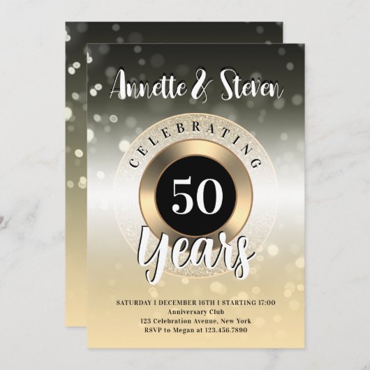 Jubiläum goldener Ton klassische Einladung (Vorne/Hinten)