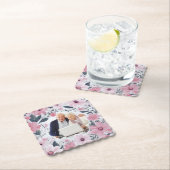 Jubiläum Happy Couple Pink Floral Foto Untersetzer (Vor Ort)