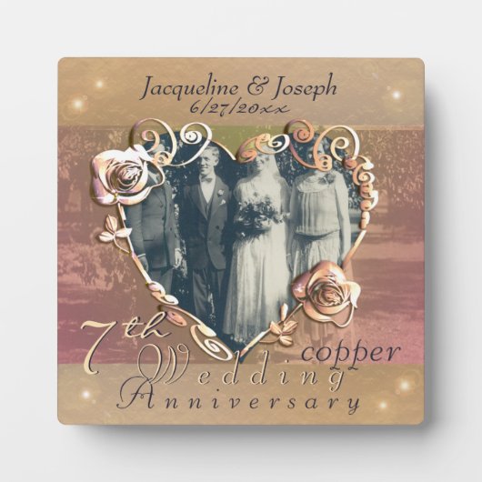 Jubiläum Hochzeit Coppery Rose Foto Plaque Fotoplatte (Vorderseite)