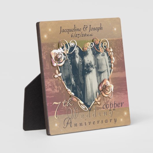 Jubiläum Hochzeit Coppery Rose Foto Plaque Fotoplatte (Vorderseite)