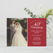 Jubiläum Hochzeit Foto Ruby Heart Confetti Einladung (Stehend Vorderseite)