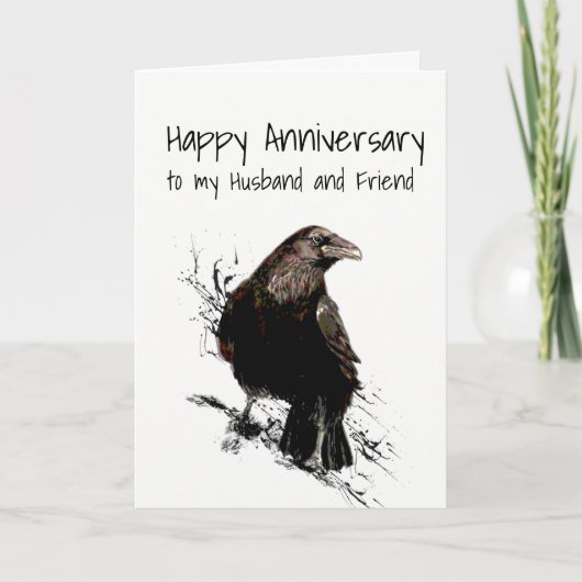 Jubiläum Husband und Freund Raven Bird art Karte (Vorderseite)