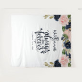 Jubiläum immer und für immer Navy Pink Floral Wandteppich (Vorderseite (Horizontal))