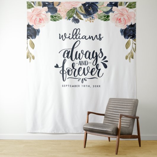 Jubiläum immer und für immer Navy Pink Floral Wandteppich (Beispiel)