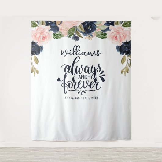 Jubiläum immer und für immer Navy Pink Floral Wandteppich (Vorderseite)