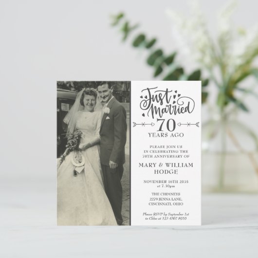 Jubiläum Just Married Wedding Foto Square Einladung (Stehend Vorderseite)