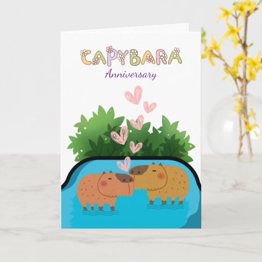 Jubiläum Kapybara Schwimmen im Wasser Karte (Gelbe Blume)