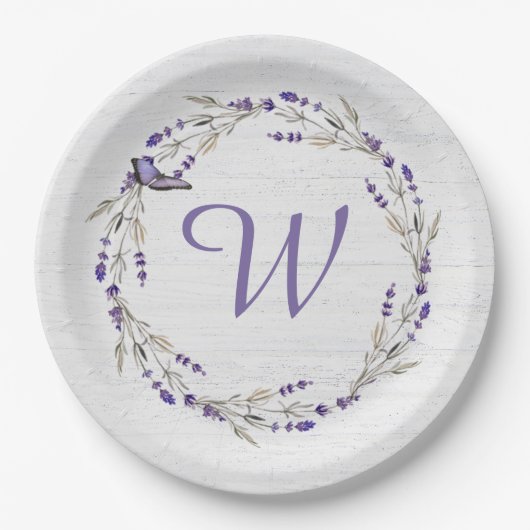 Jubiläum Lavender Wreath Monogram Pappteller (Vorderseite)