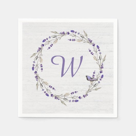 Jubiläum Lavender Wreath Monogram Serviette (Vorderseite)