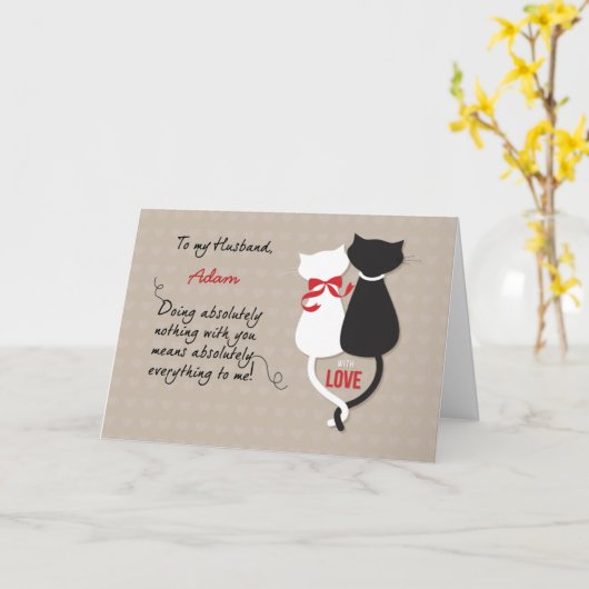 Jubiläum Liebe Katzen personalisieren Karte (Gelbe Blume)