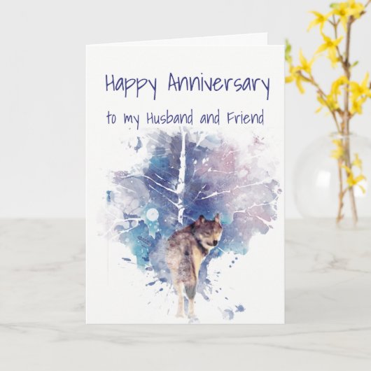 Jubiläum Mann und Freund Lone Wolf im Wald Karte (Gelbe Blume)