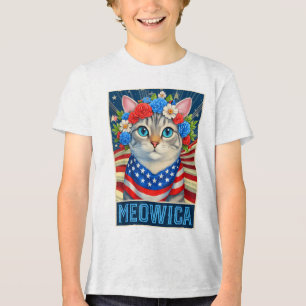 Jubiläum Meowica Kitty Cat American Flag Tri-Blend Shirt