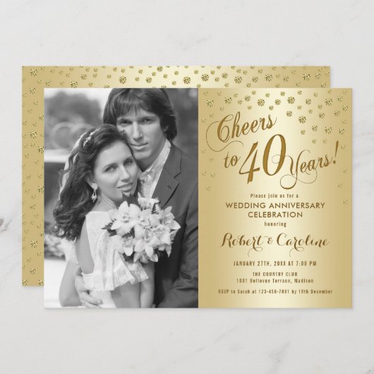 Jubiläum mit Foto - Gold Einladung (Vorne/Hinten)
