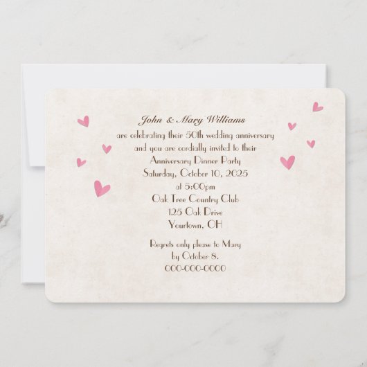 Jubiläum mit geschnitztem Herzen Einladung (Rückseite)
