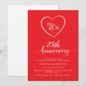 Jubiläum Modernes Herz Monogramm Skript Einladung (Vorne/Hinten)