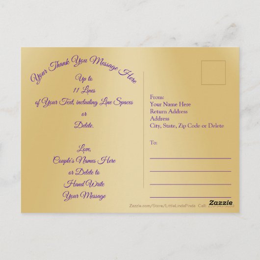 Jubiläum oder Hochzeit Foto Vielen Dank PostCards Postkarte (Rückseite)