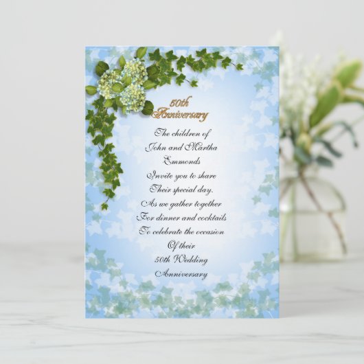 Jubiläum Party Einladung Hydrangeas und i (Stehend Vorderseite)