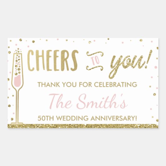 Jubiläum Party Flasche Wrapper, Imitate Glitzer Rechteckiger Aufkleber (Vorderseite)