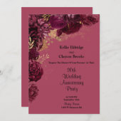Jubiläum-Party für Hochzeiten in Burgund und Gold Einladung (Vorne/Hinten)