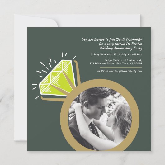 Jubiläum Party Peridot Ring Fotos grün Einladung (Rückseite)