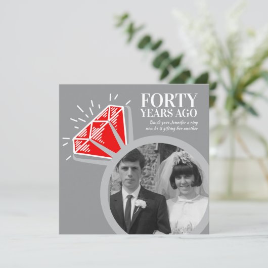 Jubiläum Party Ruby Ring jetzt dann Foto Einladung (Stehend Vorderseite)