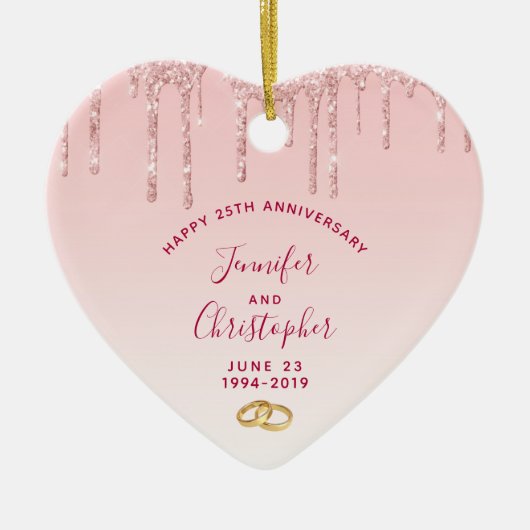 Jubiläum Pink Glitzer Tropfen Keramik Ornament (Vorne)