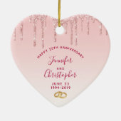 Jubiläum Pink Glitzer Tropfen Keramik Ornament (Hinten)