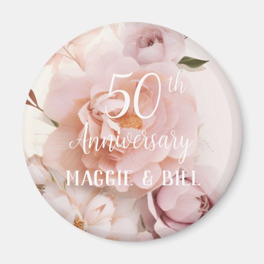 Jubiläum Rosa Blütenschrift Hochzeit Magnet (Vorne)