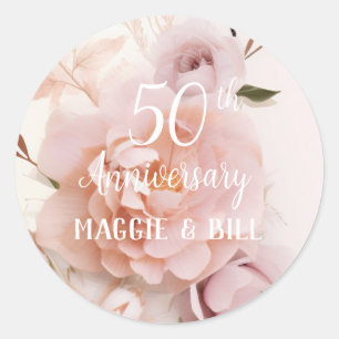 Jubiläum Rosa Blütenschrift Hochzeit Runder Aufkleber
