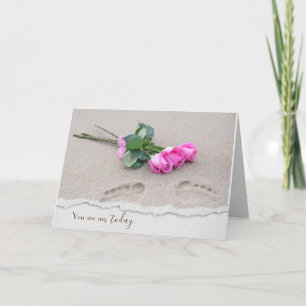 Jubiläum rosa Rosen am Strand Karte