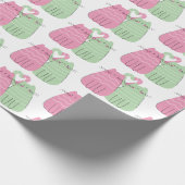Jubiläum Rosa und Grüne Liebe Katzen Geschenkpapier (Ecke)