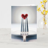 Jubiläum Rotes Herz auf einer Gabel Karte (Gelbe Blume)