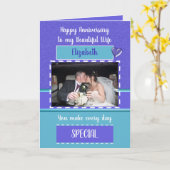 Jubiläum schöne Ehefrau lila türkisfarbenes Foto Karte (Gelbe Blume)