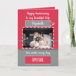 Jubiläum schöne Ehefrau rotes graues Foto Karte