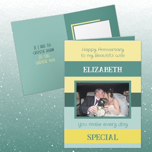 Jubiläum schönes Ehefrau-Gelb-Grün-Foto Karte