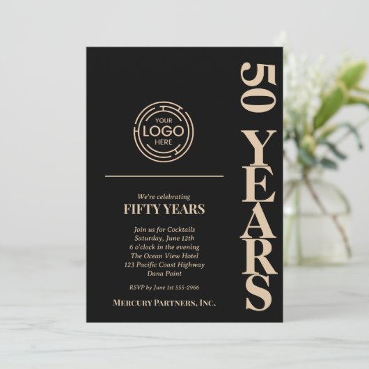 Jubiläum-Schwarz Einladung (Stehend Vorderseite)