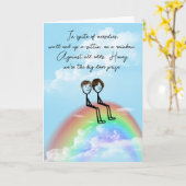 Jubiläum Strichmännchen Couple On Rainbow Karte (Gelbe Blume)